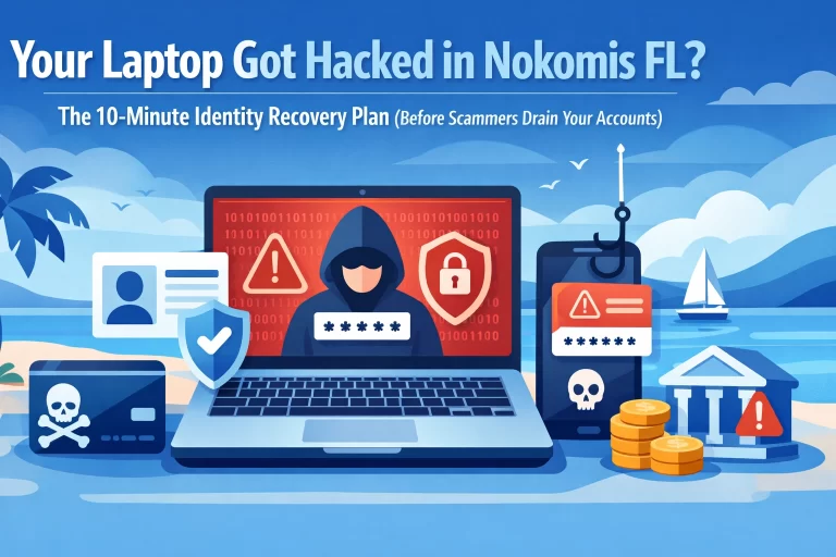 Read more about the article Your Laptop Got Hacked in Nokomis FL? The 10-Minute Identity Recovery Plan (Before Scammers Drain Your Accounts)